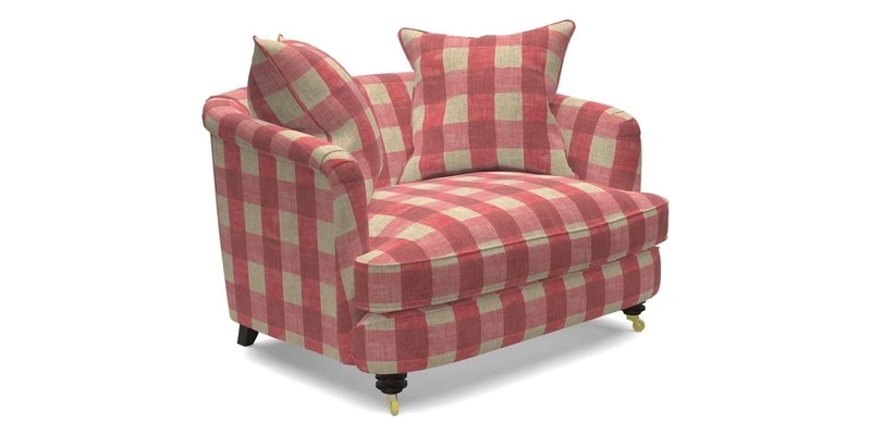 Helmsley Snuggler in V&A Threads of India Opulent Velvets Forest Creatures Hunter piping in Swiss Velvet Olive and scatter in Stockport Stripe Flame