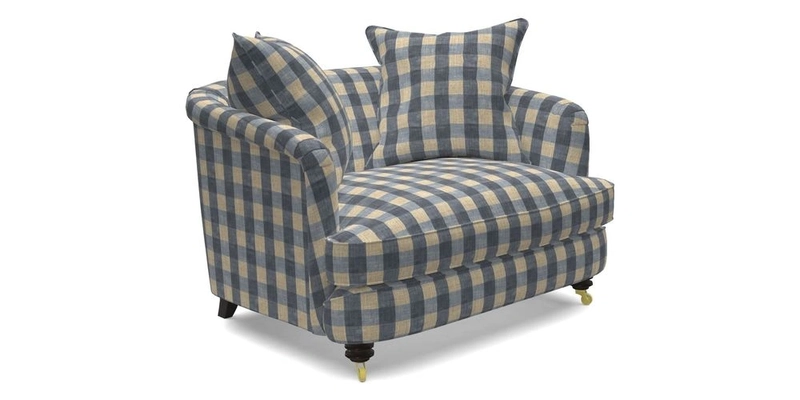 Helmsley Snuggler in V&A Threads of India Opulent Velvets Forest Creatures Hunter piping in Swiss Velvet Olive and scatter in Stockport Stripe Flame