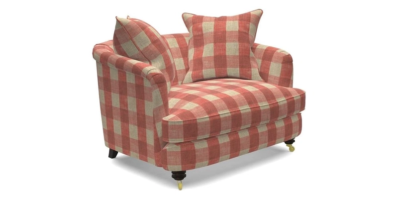 Helmsley Snuggler in V&A Threads of India Opulent Velvets Forest Creatures Hunter piping in Swiss Velvet Olive and scatter in Stockport Stripe Flame