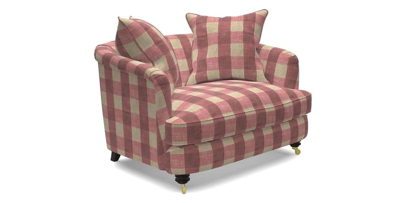 Helmsley Snuggler in V&A Threads of India Opulent Velvets Forest Creatures Hunter piping in Swiss Velvet Olive and scatter in Stockport Stripe Flame