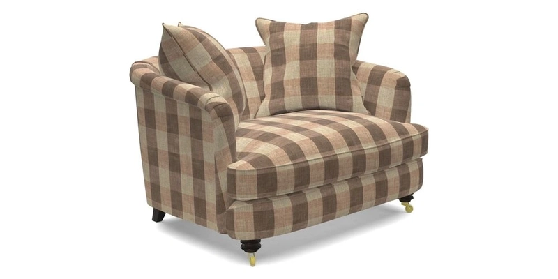 Helmsley Snuggler in V&A Threads of India Opulent Velvets Forest Creatures Hunter piping in Swiss Velvet Olive and scatter in Stockport Stripe Flame