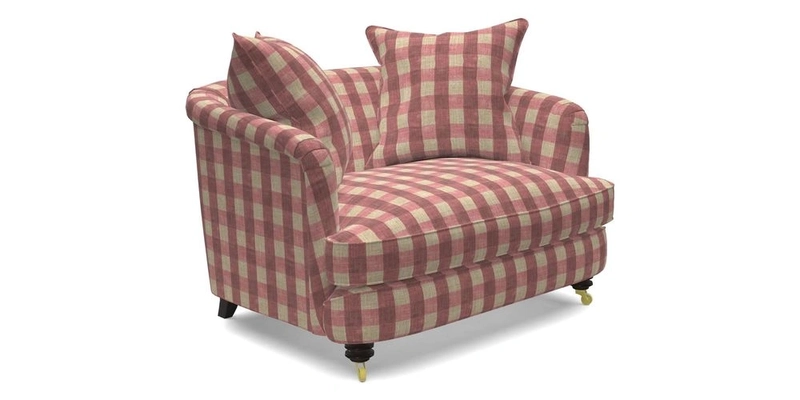 Helmsley Snuggler in V&A Threads of India Opulent Velvets Forest Creatures Hunter piping in Swiss Velvet Olive and scatter in Stockport Stripe Flame