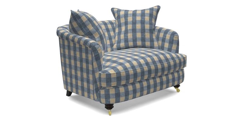 Helmsley Snuggler in V&A Threads of India Opulent Velvets Forest Creatures Hunter piping in Swiss Velvet Olive and scatter in Stockport Stripe Flame