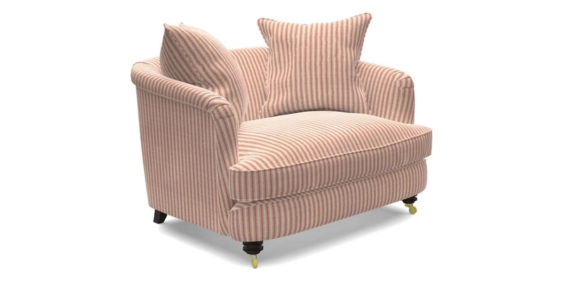 Helmsley Snuggler in V&A Threads of India Opulent Velvets Forest Creatures Hunter piping in Swiss Velvet Olive and scatter in Stockport Stripe Flame