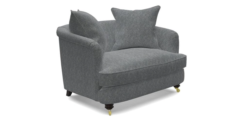 Helmsley Snuggler in V&A Threads of India Opulent Velvets Forest Creatures Hunter piping in Swiss Velvet Olive and scatter in Stockport Stripe Flame