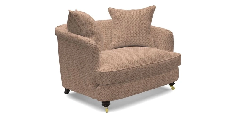 Helmsley Snuggler in V&A Threads of India Opulent Velvets Forest Creatures Hunter piping in Swiss Velvet Olive and scatter in Stockport Stripe Flame