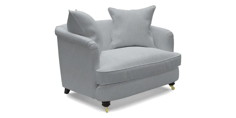 Helmsley Snuggler in V&A Threads of India Opulent Velvets Forest Creatures Hunter piping in Swiss Velvet Olive and scatter in Stockport Stripe Flame