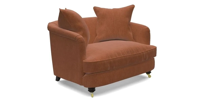 Helmsley Snuggler in V&A Threads of India Opulent Velvets Forest Creatures Hunter piping in Swiss Velvet Olive and scatter in Stockport Stripe Flame