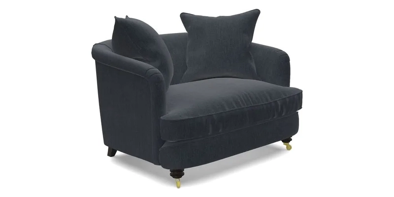 Helmsley Snuggler in V&A Threads of India Opulent Velvets Forest Creatures Hunter piping in Swiss Velvet Olive and scatter in Stockport Stripe Flame