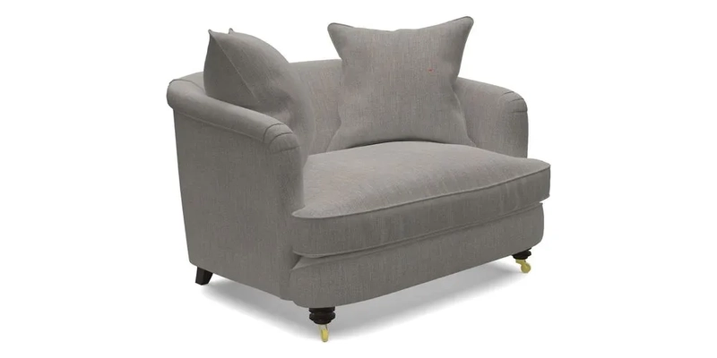 Helmsley Snuggler in V&A Threads of India Opulent Velvets Forest Creatures Hunter piping in Swiss Velvet Olive and scatter in Stockport Stripe Flame