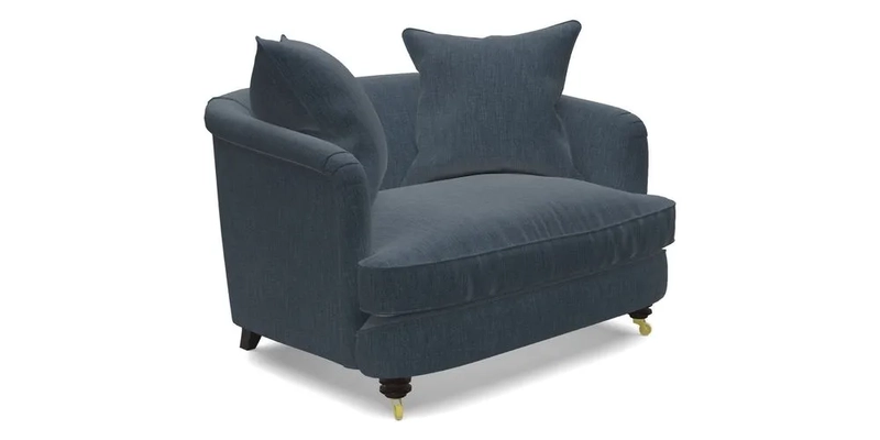 Helmsley Snuggler in V&A Threads of India Opulent Velvets Forest Creatures Hunter piping in Swiss Velvet Olive and scatter in Stockport Stripe Flame