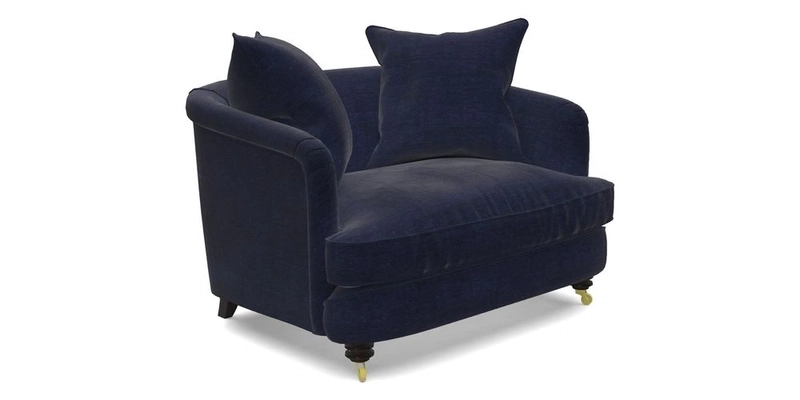 Helmsley Snuggler in V&A Threads of India Opulent Velvets Forest Creatures Hunter piping in Swiss Velvet Olive and scatter in Stockport Stripe Flame