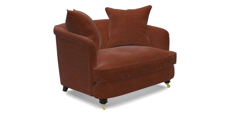 Helmsley Snuggler in V&A Threads of India Opulent Velvets Forest Creatures Hunter piping in Swiss Velvet Olive and scatter in Stockport Stripe Flame