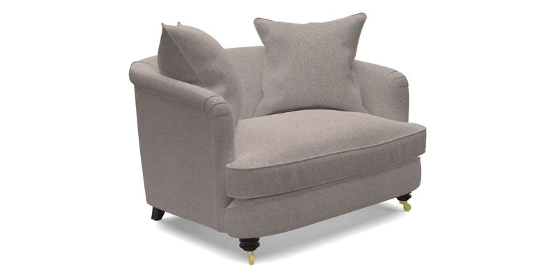 Helmsley Snuggler in V&A Threads of India Opulent Velvets Forest Creatures Hunter piping in Swiss Velvet Olive and scatter in Stockport Stripe Flame