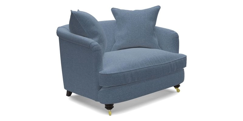 Helmsley Snuggler in V&A Threads of India Opulent Velvets Forest Creatures Hunter piping in Swiss Velvet Olive and scatter in Stockport Stripe Flame