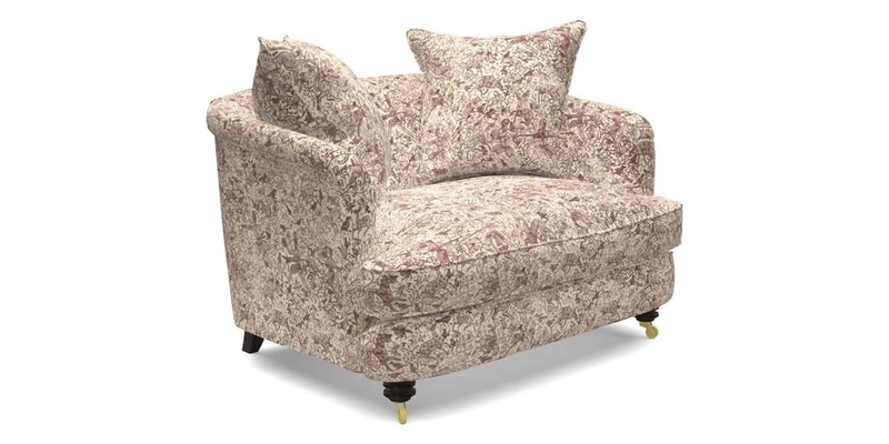 Helmsley Snuggler in V&A Threads of India Opulent Velvets Forest Creatures Hunter piping in Swiss Velvet Olive and scatter in Stockport Stripe Flame