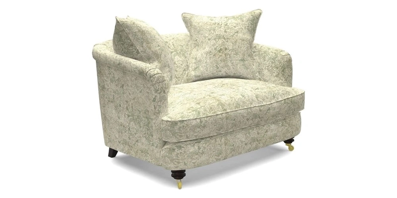 Helmsley Snuggler in V&A Threads of India Opulent Velvets Forest Creatures Hunter piping in Swiss Velvet Olive and scatter in Stockport Stripe Flame