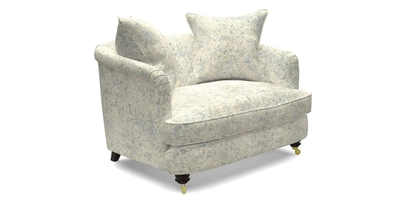 Helmsley Snuggler in V&A Threads of India Opulent Velvets Forest Creatures Hunter piping in Swiss Velvet Olive and scatter in Stockport Stripe Flame