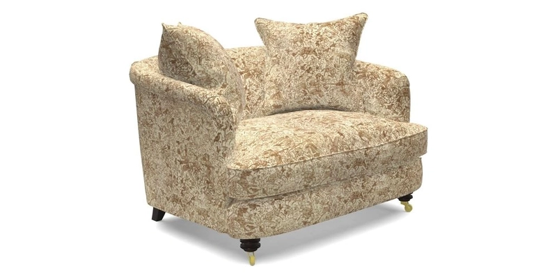 Helmsley Snuggler in V&A Threads of India Opulent Velvets Forest Creatures Hunter piping in Swiss Velvet Olive and scatter in Stockport Stripe Flame