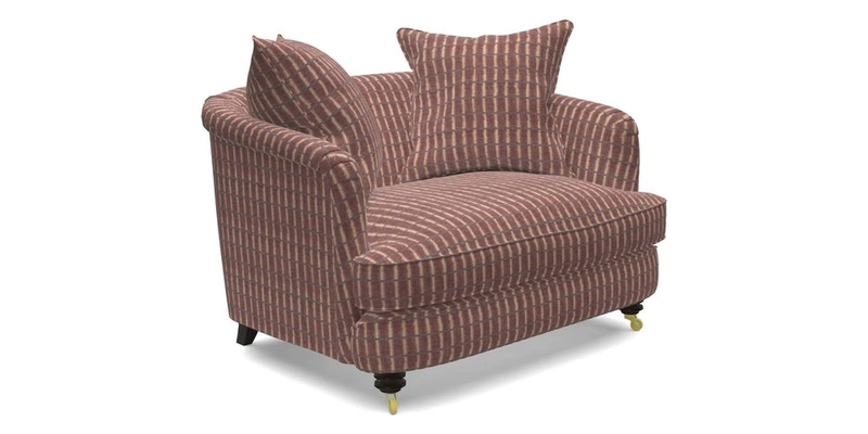 Helmsley Snuggler in V&A Threads of India Opulent Velvets Forest Creatures Hunter piping in Swiss Velvet Olive and scatter in Stockport Stripe Flame