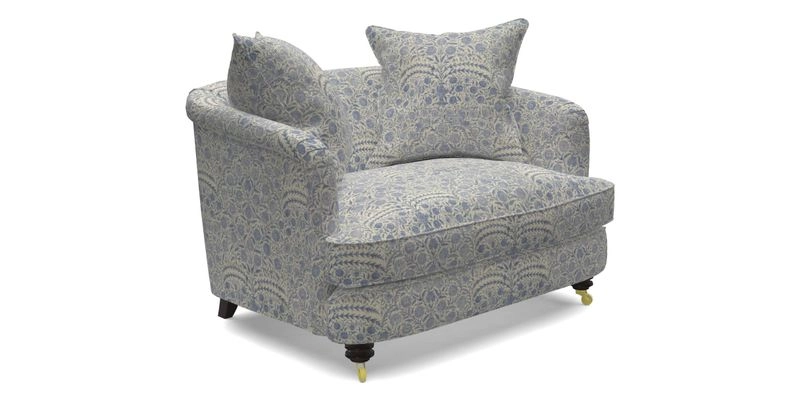 Helmsley Snuggler in V&A Threads of India Opulent Velvets Forest Creatures Hunter piping in Swiss Velvet Olive and scatter in Stockport Stripe Flame