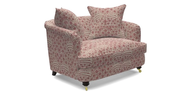 Helmsley Snuggler in V&A Threads of India Opulent Velvets Forest Creatures Hunter piping in Swiss Velvet Olive and scatter in Stockport Stripe Flame