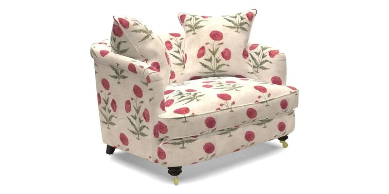 Helmsley Snuggler in V&A Threads of India Opulent Velvets Forest Creatures Hunter piping in Swiss Velvet Olive and scatter in Stockport Stripe Flame