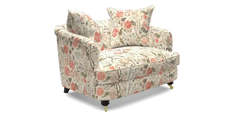 Helmsley Snuggler in V&A Threads of India Opulent Velvets Forest Creatures Hunter piping in Swiss Velvet Olive and scatter in Stockport Stripe Flame