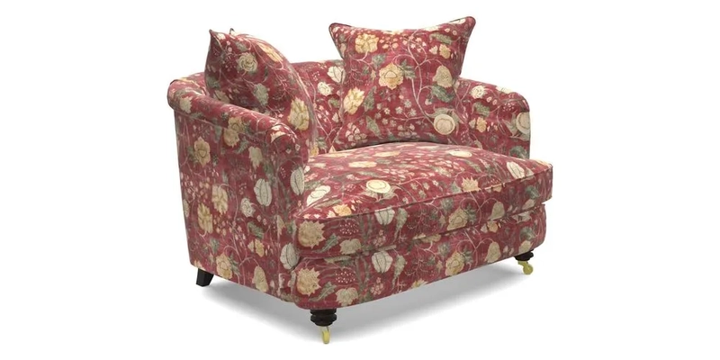 Helmsley Snuggler in V&A Threads of India Opulent Velvets Forest Creatures Hunter piping in Swiss Velvet Olive and scatter in Stockport Stripe Flame