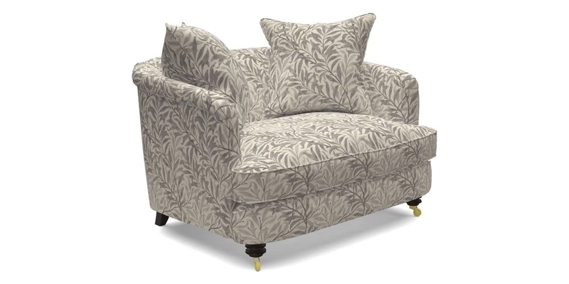 Helmsley Snuggler in V&A Threads of India Opulent Velvets Forest Creatures Hunter piping in Swiss Velvet Olive and scatter in Stockport Stripe Flame