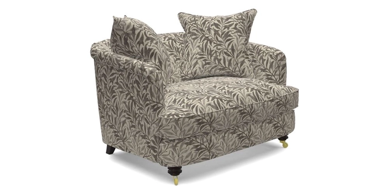 Helmsley Snuggler in V&A Threads of India Opulent Velvets Forest Creatures Hunter piping in Swiss Velvet Olive and scatter in Stockport Stripe Flame