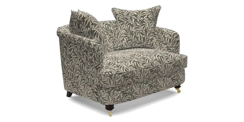 Helmsley Snuggler in V&A Threads of India Opulent Velvets Forest Creatures Hunter piping in Swiss Velvet Olive and scatter in Stockport Stripe Flame