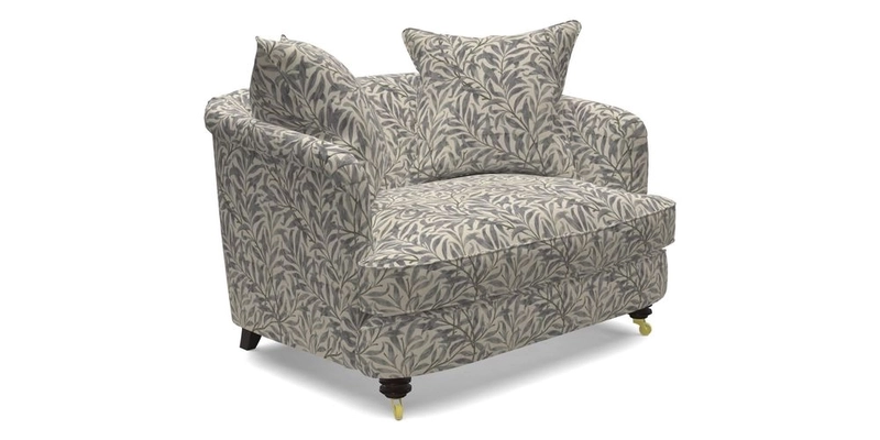 Helmsley Snuggler in V&A Threads of India Opulent Velvets Forest Creatures Hunter piping in Swiss Velvet Olive and scatter in Stockport Stripe Flame