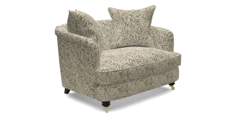 Helmsley Snuggler in V&A Threads of India Opulent Velvets Forest Creatures Hunter piping in Swiss Velvet Olive and scatter in Stockport Stripe Flame