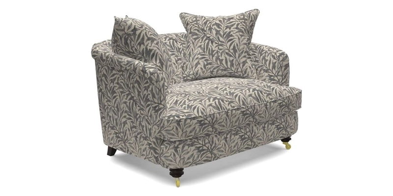 Helmsley Snuggler in V&A Threads of India Opulent Velvets Forest Creatures Hunter piping in Swiss Velvet Olive and scatter in Stockport Stripe Flame