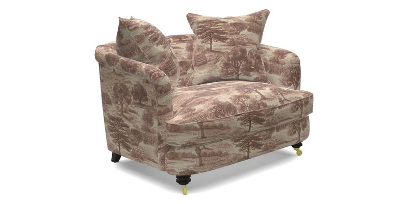 Helmsley Snuggler in V&A Threads of India Opulent Velvets Forest Creatures Hunter piping in Swiss Velvet Olive and scatter in Stockport Stripe Flame