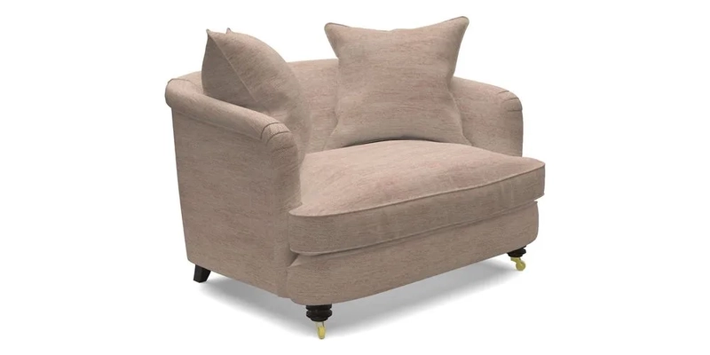 Helmsley Snuggler in V&A Threads of India Opulent Velvets Forest Creatures Hunter piping in Swiss Velvet Olive and scatter in Stockport Stripe Flame