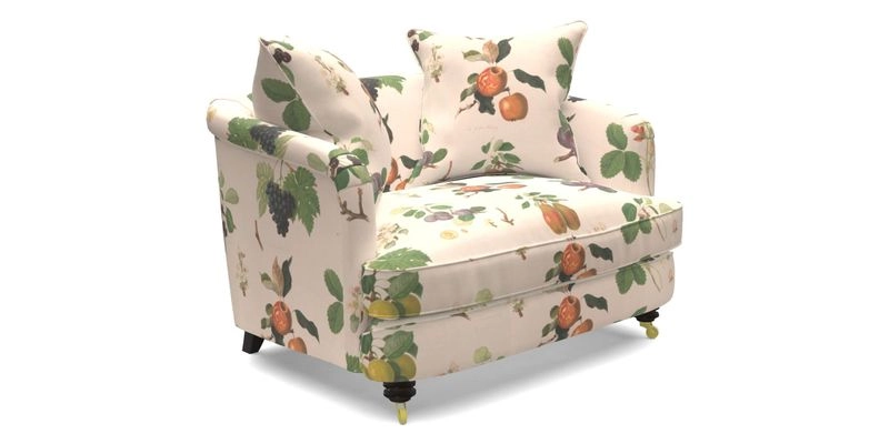 Helmsley Snuggler in V&A Threads of India Opulent Velvets Forest Creatures Hunter piping in Swiss Velvet Olive and scatter in Stockport Stripe Flame