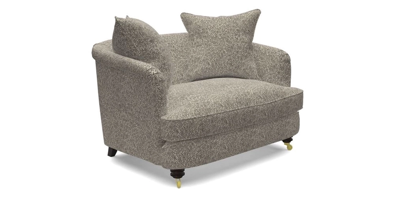 Helmsley Snuggler in V&A Threads of India Opulent Velvets Forest Creatures Hunter piping in Swiss Velvet Olive and scatter in Stockport Stripe Flame