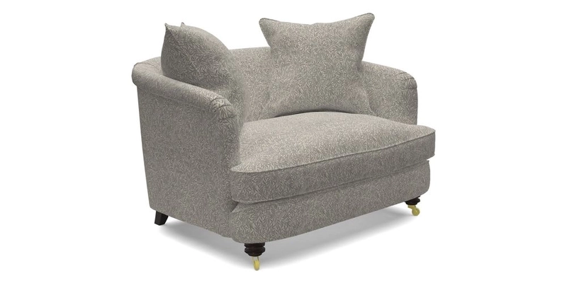 Helmsley Snuggler in V&A Threads of India Opulent Velvets Forest Creatures Hunter piping in Swiss Velvet Olive and scatter in Stockport Stripe Flame