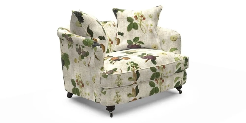 Helmsley Snuggler in V&A Threads of India Opulent Velvets Forest Creatures Hunter piping in Swiss Velvet Olive and scatter in Stockport Stripe Flame