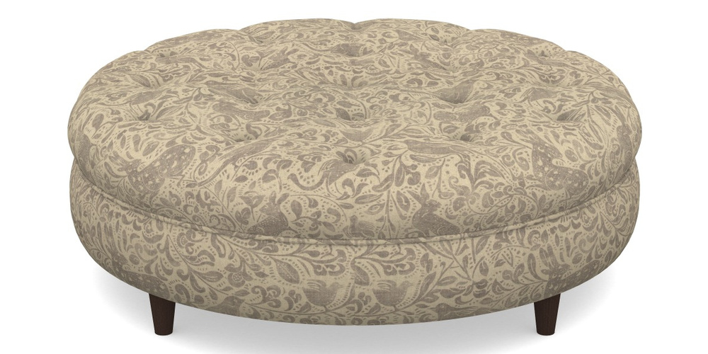 Product photograph of Helmsley Round Footstool In V A Drawn From Nature - Bird And Rabbit - Grey from Sofas and Stuff Limited