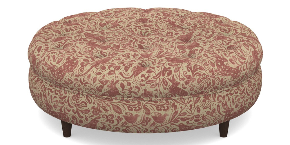 Product photograph of Helmsley Round Footstool In V A Drawn From Nature - Bird And Rabbit - Red from Sofas and Stuff Limited