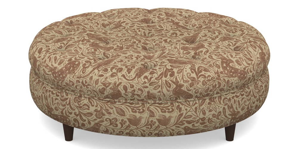 Product photograph of Helmsley Round Footstool In V A Drawn From Nature - Bird And Rabbit - Terracotta from Sofas and Stuff Limited