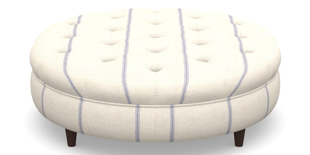 Product photograph of Helmsley Round Footstool In Grain Sack Stripe - Blue from Sofas and Stuff Limited