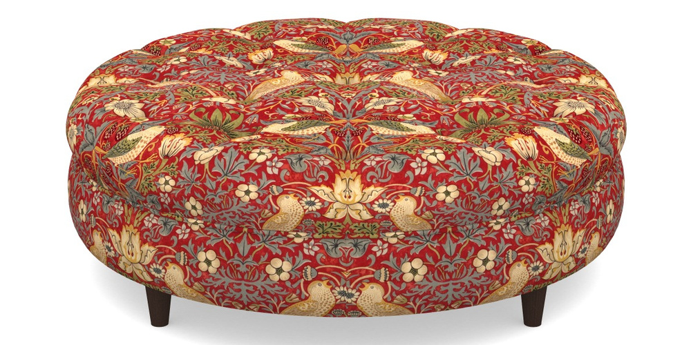 Product photograph of Helmsley Round Footstool In William Morris Collection - Strawberry Thief - Crimson Slate from Sofas and Stuff Limited