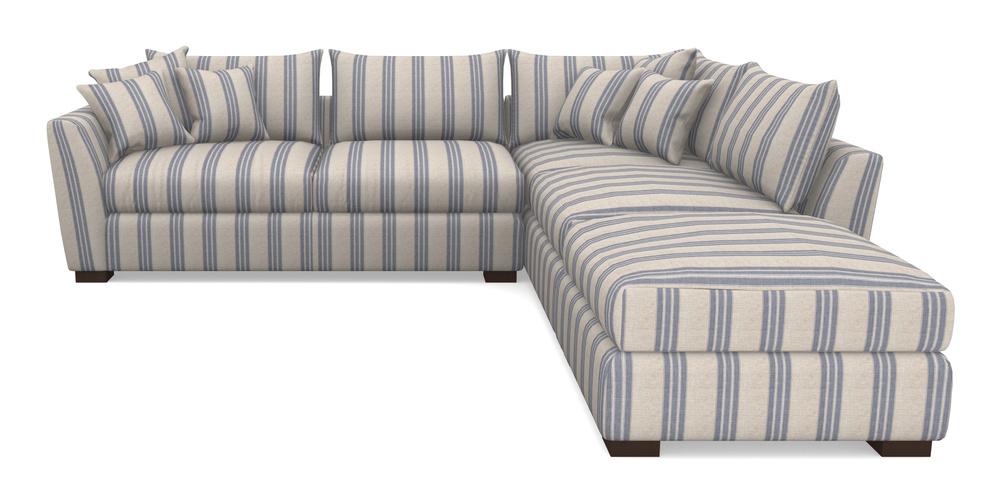 Product photograph of Hambledon Corner Sofa Lhf Combi Unit And Stool In Cloth 18 Stripes - Bengal - Indigo from Sofas and Stuff Limited