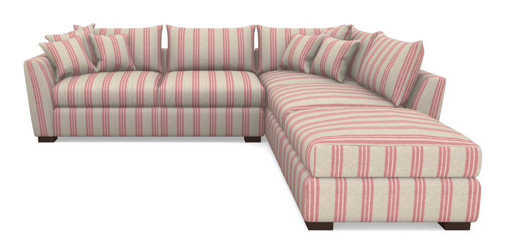 Product photograph of Hambledon Corner Sofa Lhf Combi Unit And Stool In Cloth 18 Stripes - Bengal - Cranberry from Sofas and Stuff Limited