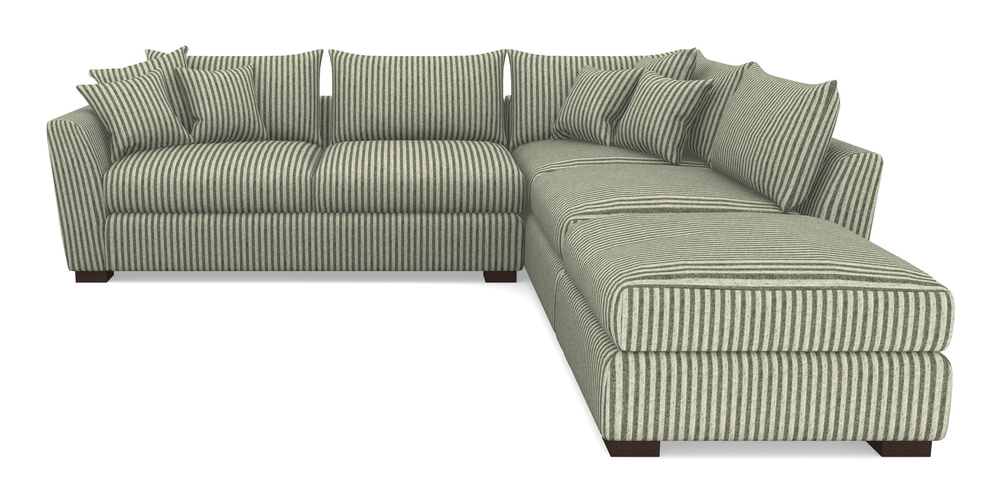 Product photograph of Hambledon Corner Sofa Lhf Combi Unit And Stool In Cloth 22 - Pinstripe - Courgette from Sofas and Stuff Limited