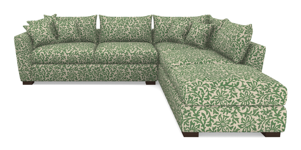 Product photograph of Hambledon Corner Sofa Lhf Combi Unit And Stool In V A Brompton Collection - Floral Scroll - Basil from Sofas and Stuff Limited